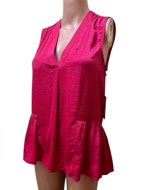 VINCE CAMUTO RUFFLE RUMPLE BLOUSE V-NECK WOMENS SLEEVELESS PINK COLOR SIZE XS